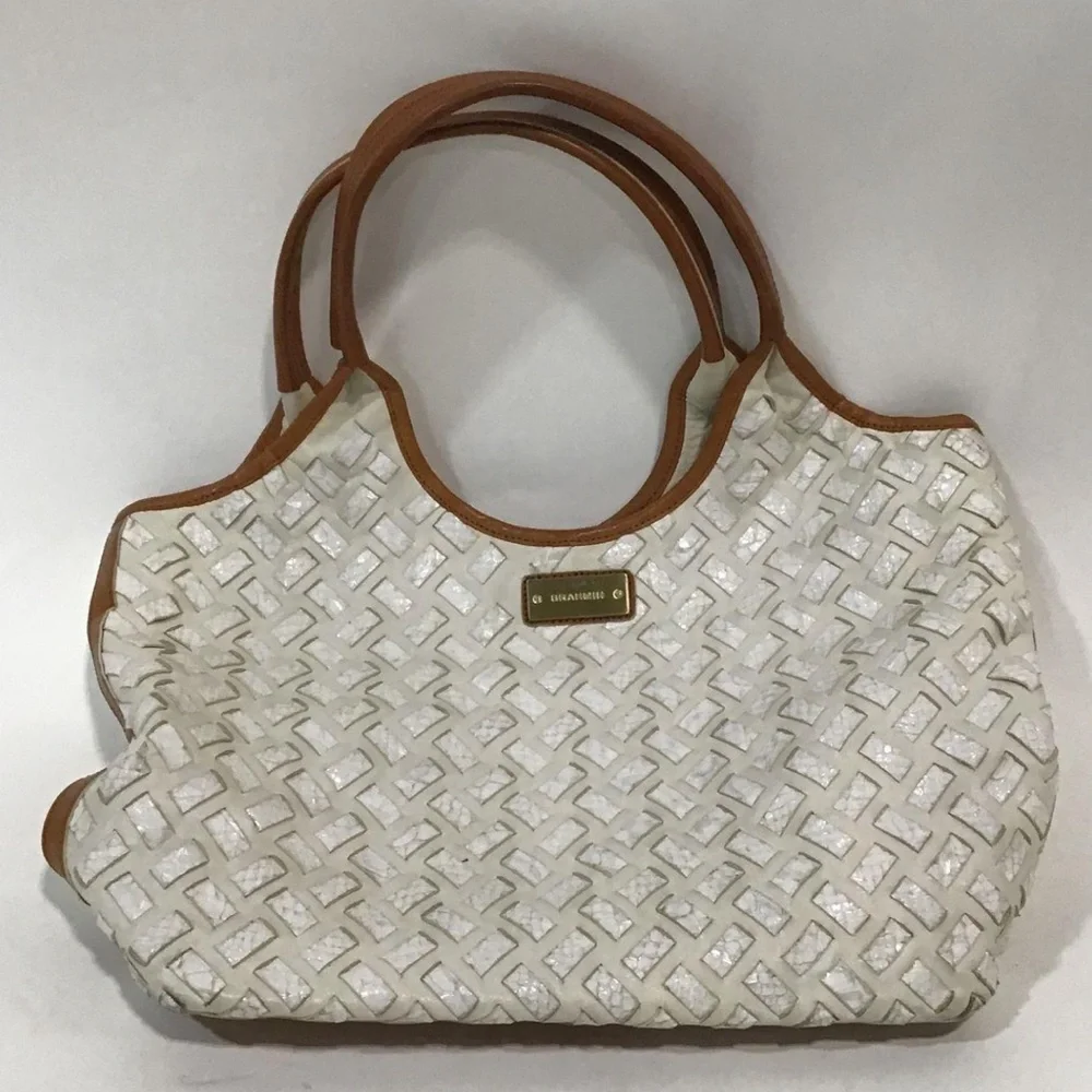 Women’s Brahmin Woven Leather Hobo Shoulder Cream/Tan Bag